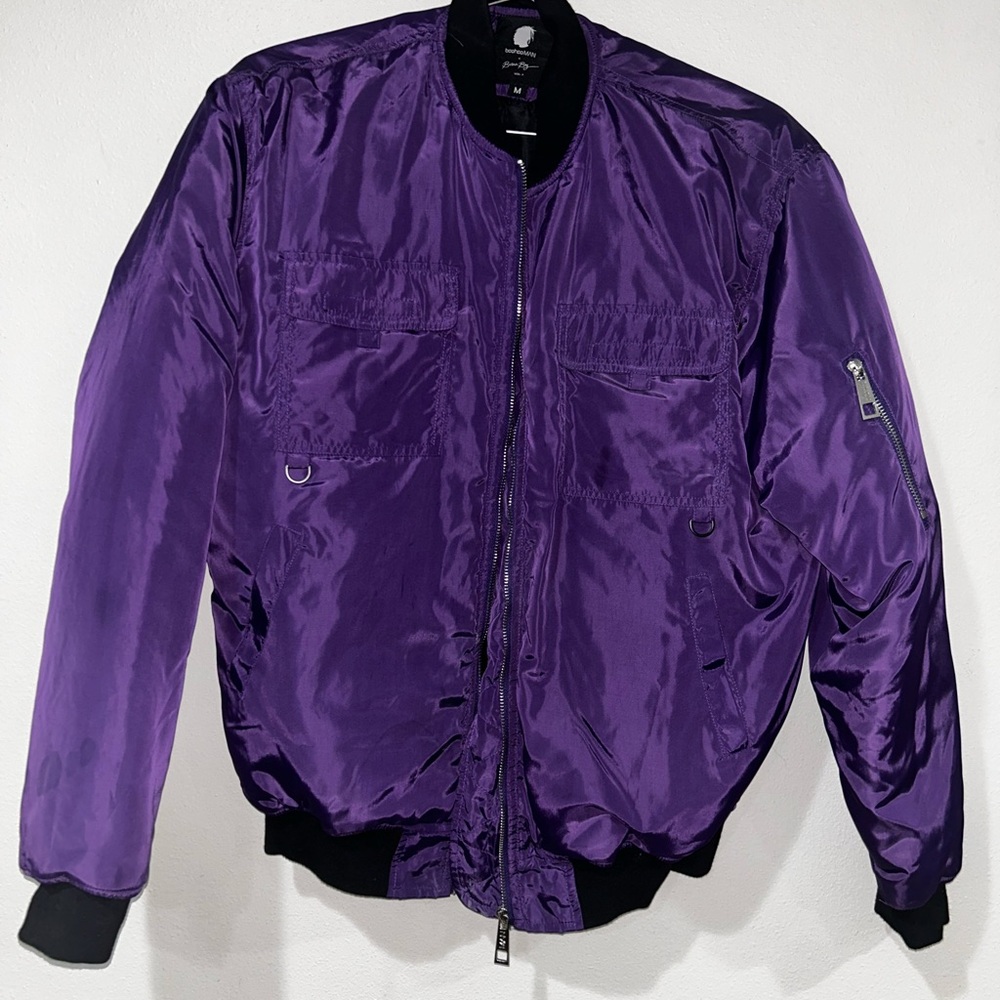Boohoo M Deep Purple Bomber Jacket Burna Boy puffer coat satin padded pockets